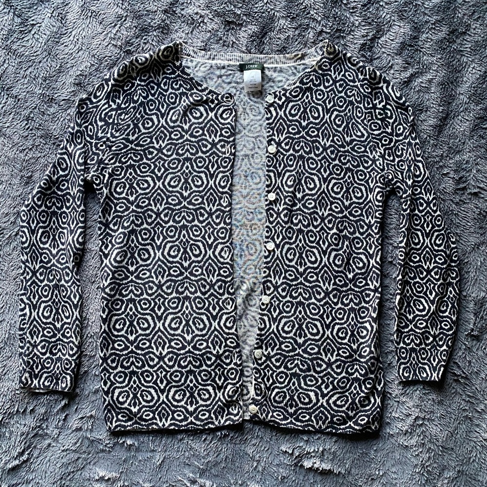 J. Crew blank and white print cardigan